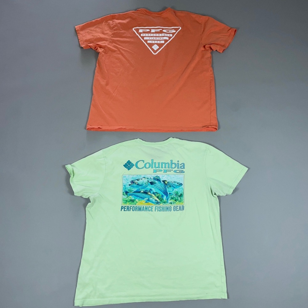 Columbia PFG Mens T-Shirt Bundle XXL Orange Green Fish Graphic Fishing Lot 2pk
